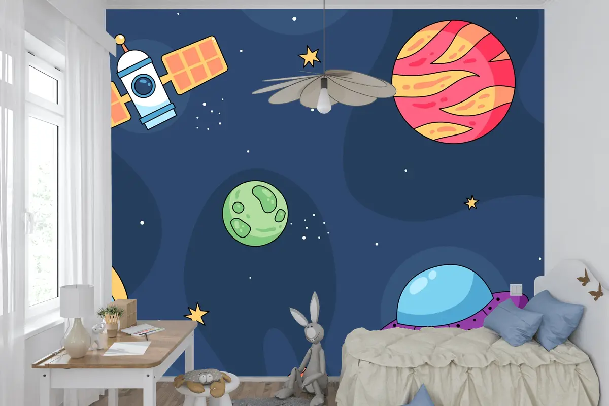 Elle Çizilmiş Galaxy Çocuk Odası Duvar Kağıdı 