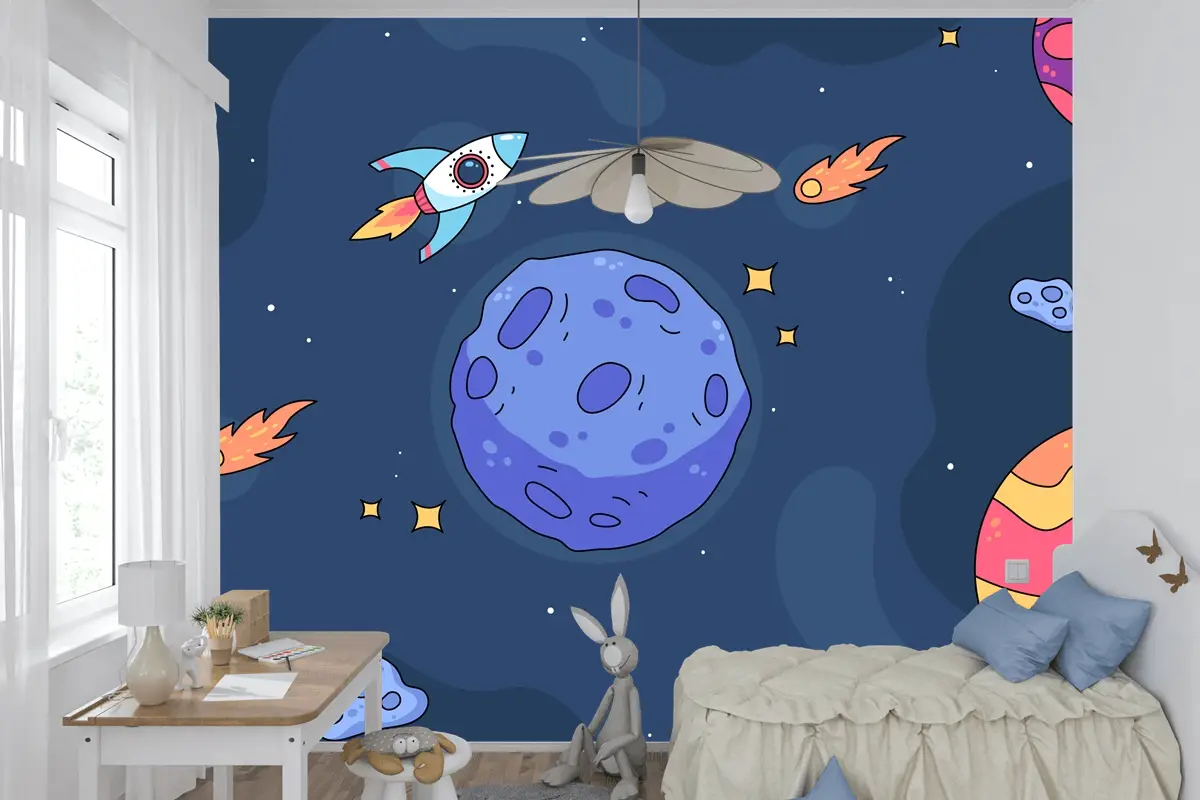 Elle Çizilmiş Galaxy Çocuk Odası Duvar Kağıdı 
