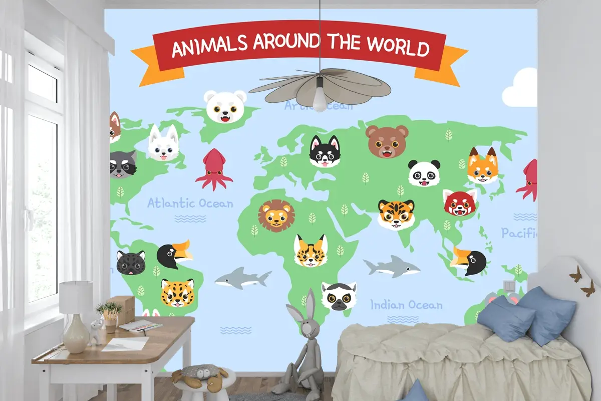 Elle Çizilmiş Çocuk Haritası Çocuk Odası Duvar Kağıdı