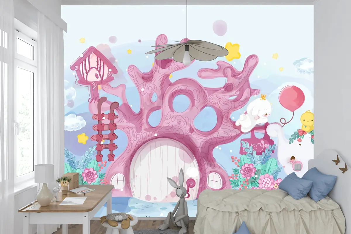 Elle Çizilmiş Geçit Töreni Doodle Hayvanlar Çocuk Odası Duvar Kağıdı