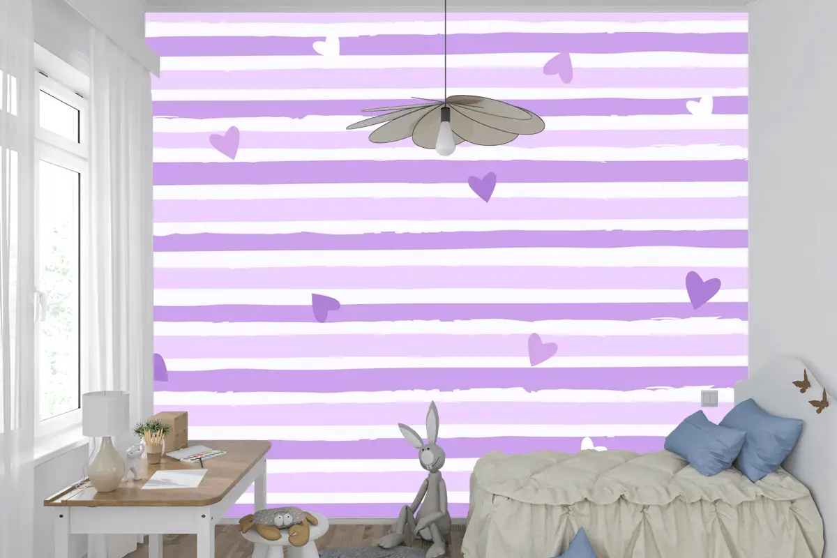Elle Çizilmiş Mor Çizgili Arka Plan Çocuk Odası Duvar Kağıdı