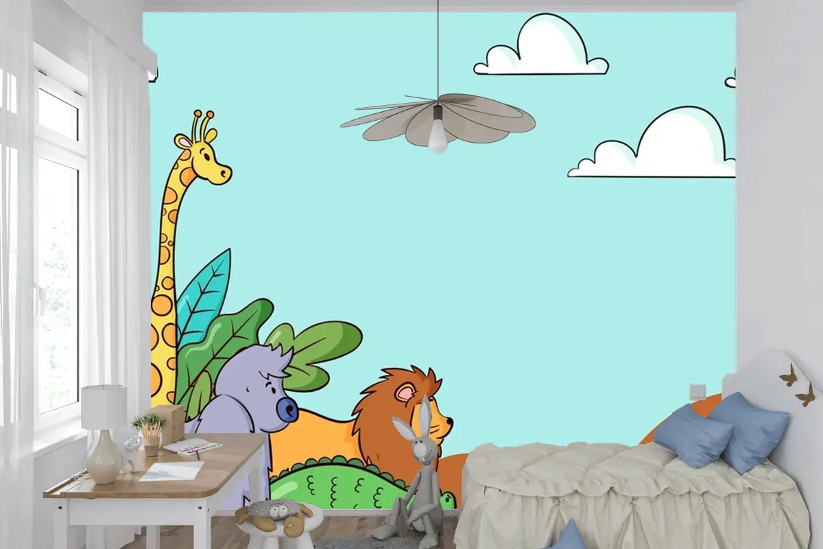 Elle Çizilmiş Dünya Hayvan Günü Arka Plan Çocuk Odası Duvar Kağıdı
