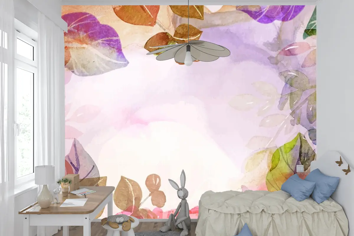 El Boyalı Suluboya Doğa Arka Plan Çocuk Odası Duvar Kağıdı