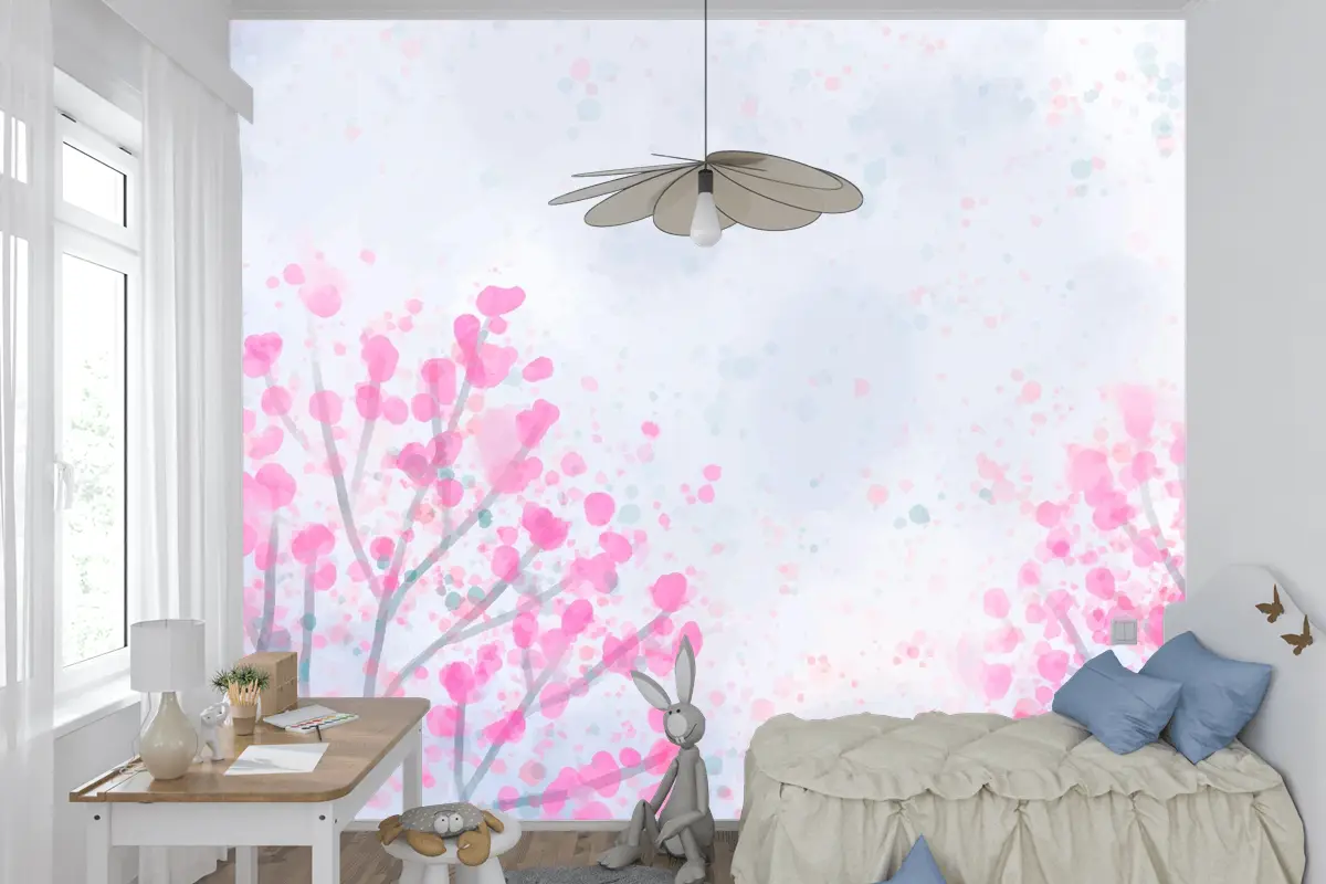 El Boyalı Suluboya Doğa Arka Plan Çocuk Odası Duvar Kağıdı 