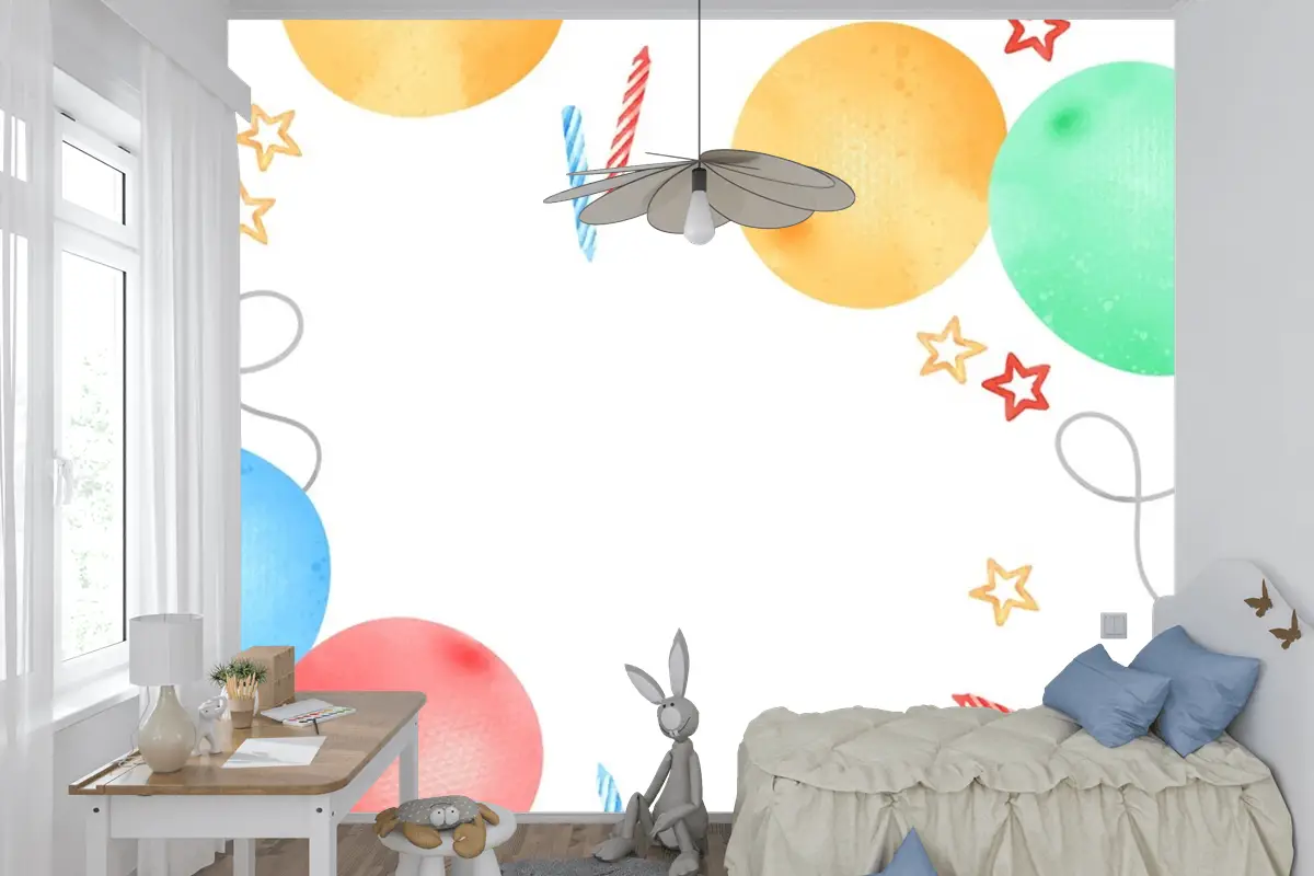 Doğum Günün Kutlu Olsun Suluboya Çerçeve Çocuk Odası Duvar Kağıdı 