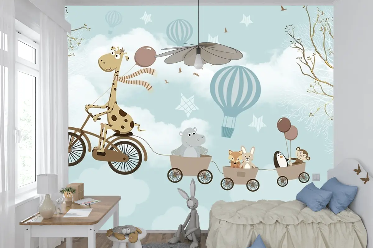 Hayvanlar Fil Zürafa Çocuk Odası Duvar Kağıdı Hayvanlar Fil Zürafa Çocuk Odası Duvar Kağıdı