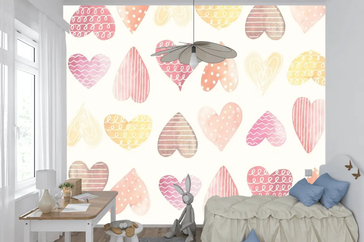 Kalp Rengi Çocuk Odası Duvar Kağıdı