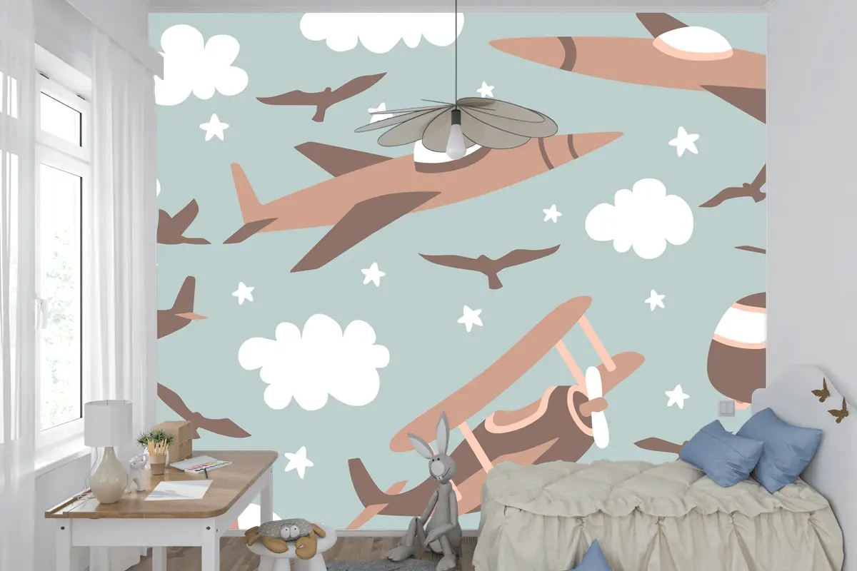 Hipster Doodles Renkli Dikişsiz Desen Düzlem Çizimi Çocuk Odası Duvar Kağıdı 