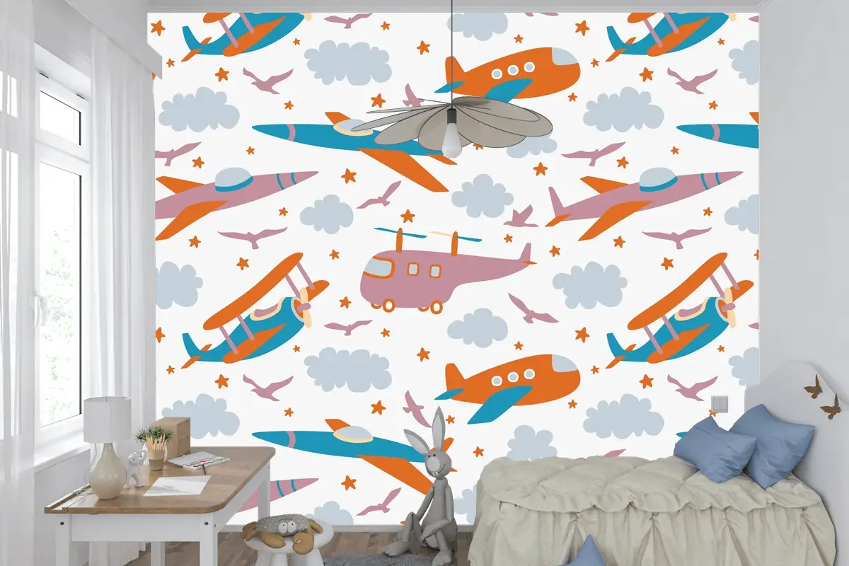 Hipster Doodles Renkli Dikişsiz Desen Düzlem Çizimi Çocuk Odası Duvar Kağıdı 