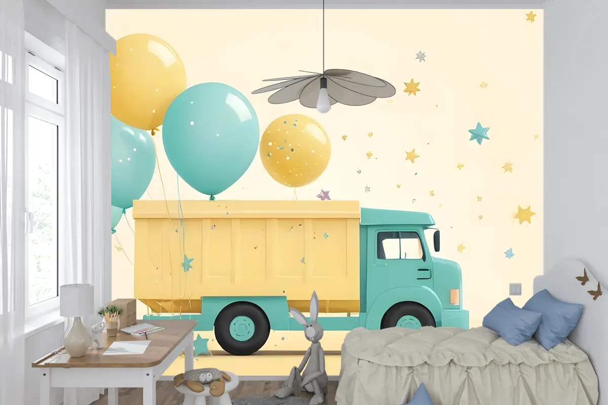 Kamyon Balon Çocuk Odası Duvar Kağıdı
