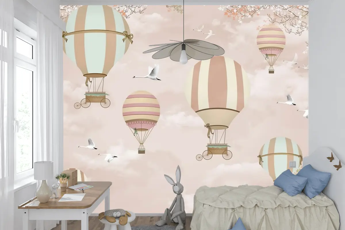 Kanatlı Balonlar Ve Uçaklar Bebek Çocuk Odası Duvar Kağıdı