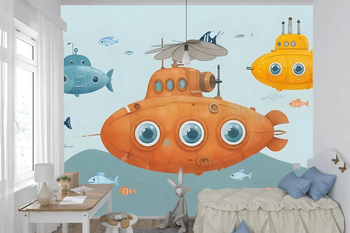Kids Boys Denizaltı Çocuk Odası Duvar Kağıdı  Ile Suluboya Sualtı