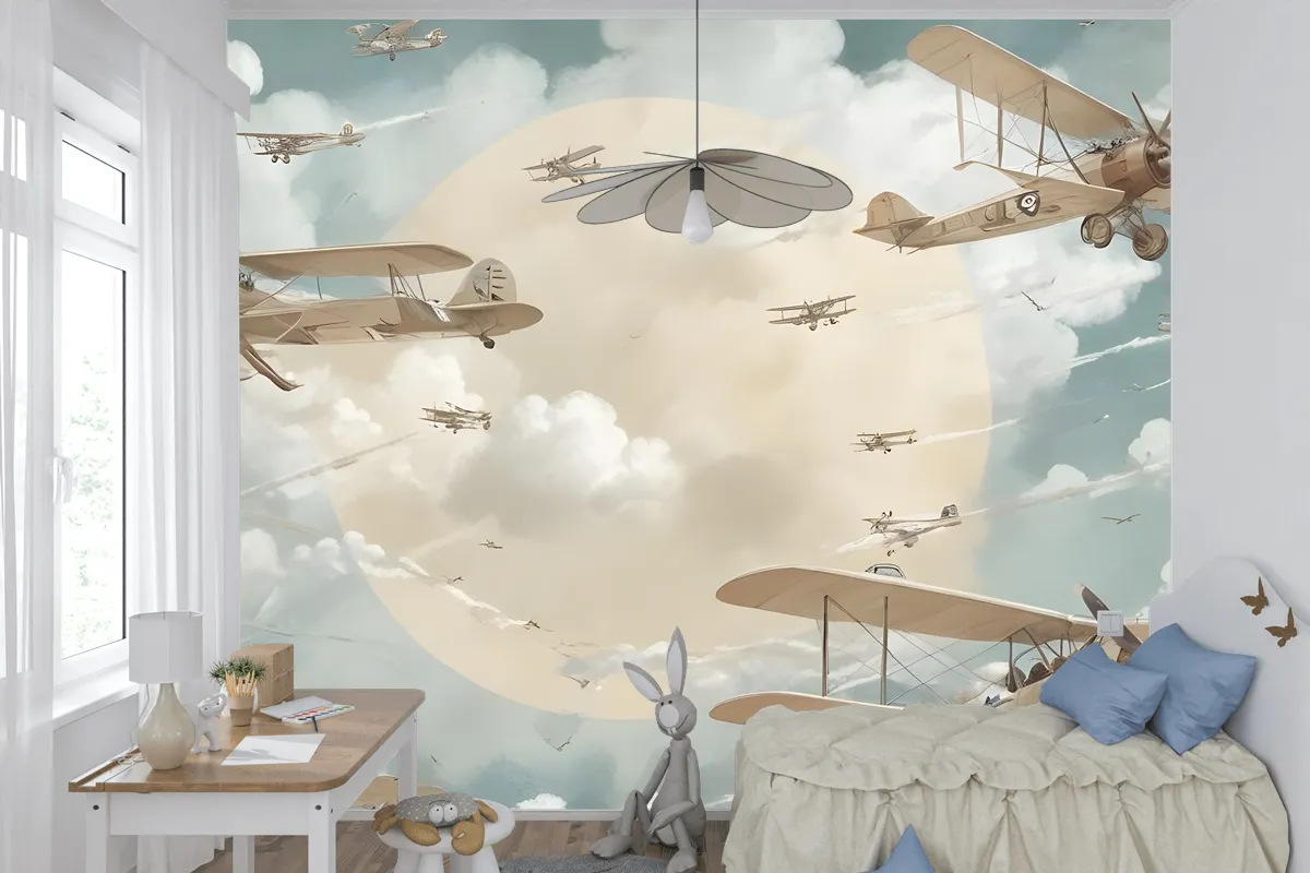 Uçak Çocuk Odası Duvar Kağıdı  Ile Çocuklar Ay