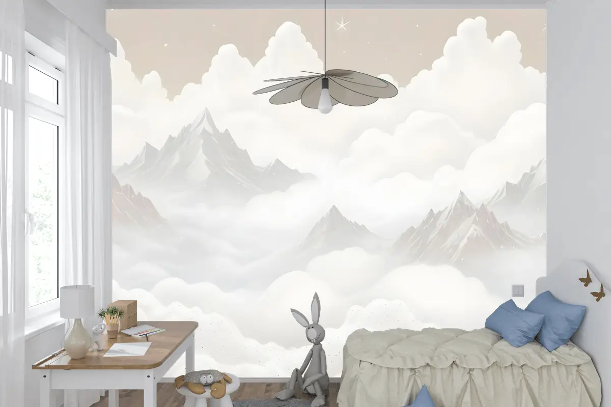 Bulutlu Çocuk Dağ Çocuk Odası Duvar Kağıdı