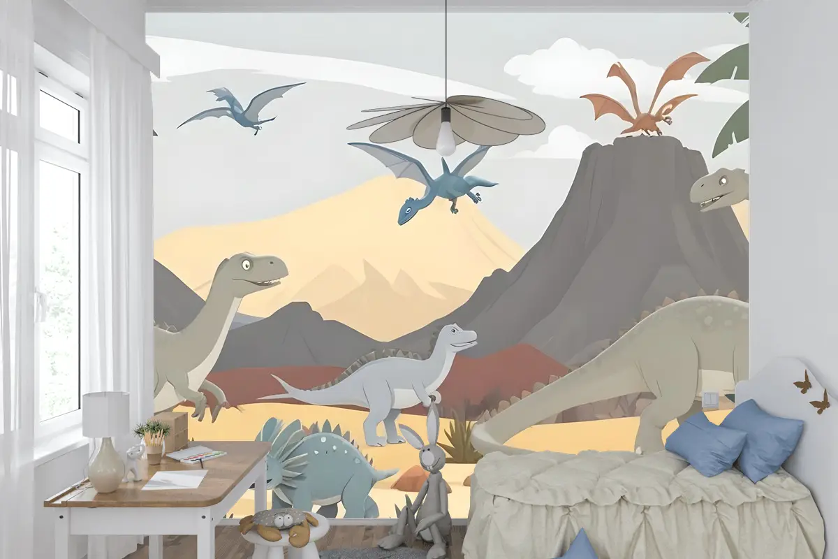 Çocuklar Yumuşak Dinozorlar Çocuk Odası Duvar Kağıdı 