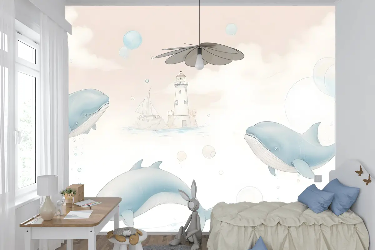 Çocuklar Yumuşak Balina Denizaltı Yaşamı Çocuk Odası Duvar Kağıdı