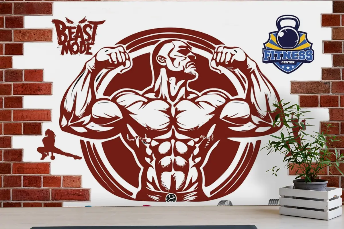 Kırık Tuğla Duvar Dambıl Gym Fitness Duvar Kağıdı