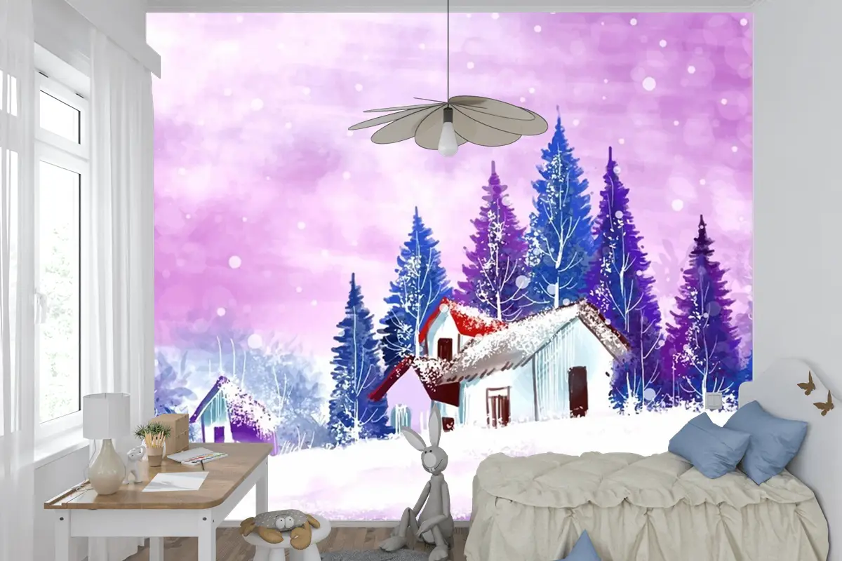Kış Ve Yeni Yıl Tatilleri Için Manzara Noel Çocuk Odası Duvar Kağıdı 