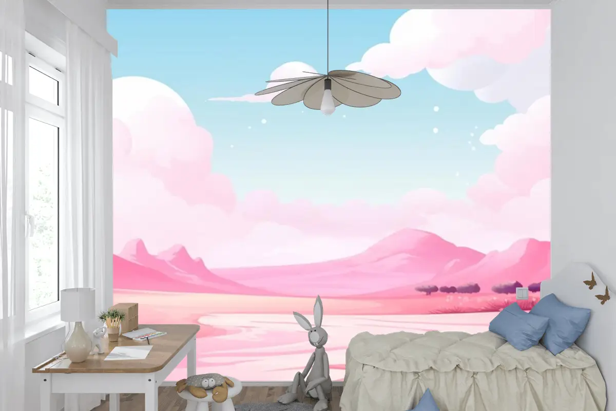 Dağlar Ve Bulutlarla Manzara Çocuk Odası Duvar Kağıdı