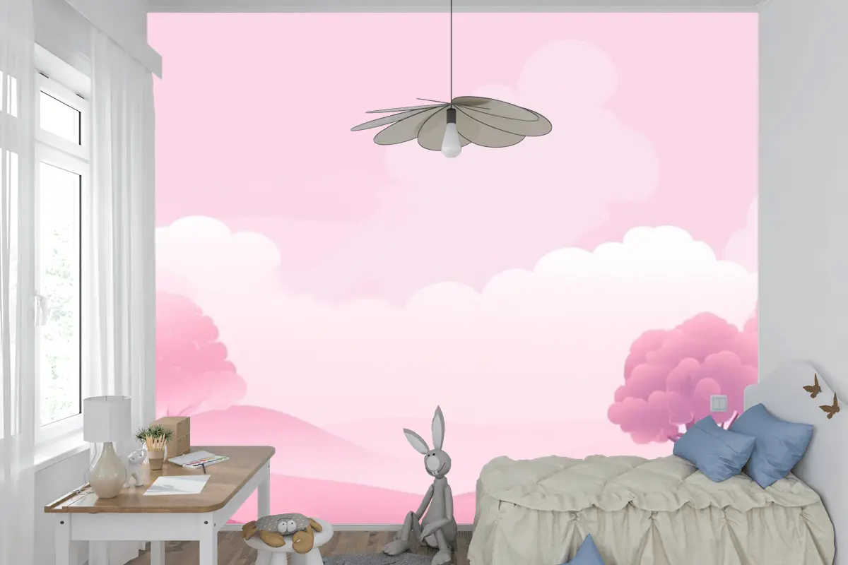 Açık Pembe Arka Plan Çocuk Odası Duvar Kağıdı