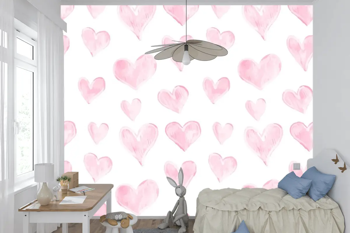 Aşk Kalp Deseni Elle Çizilmiş Sevgililer Günü Çocuk Odası Duvar Kağıdı