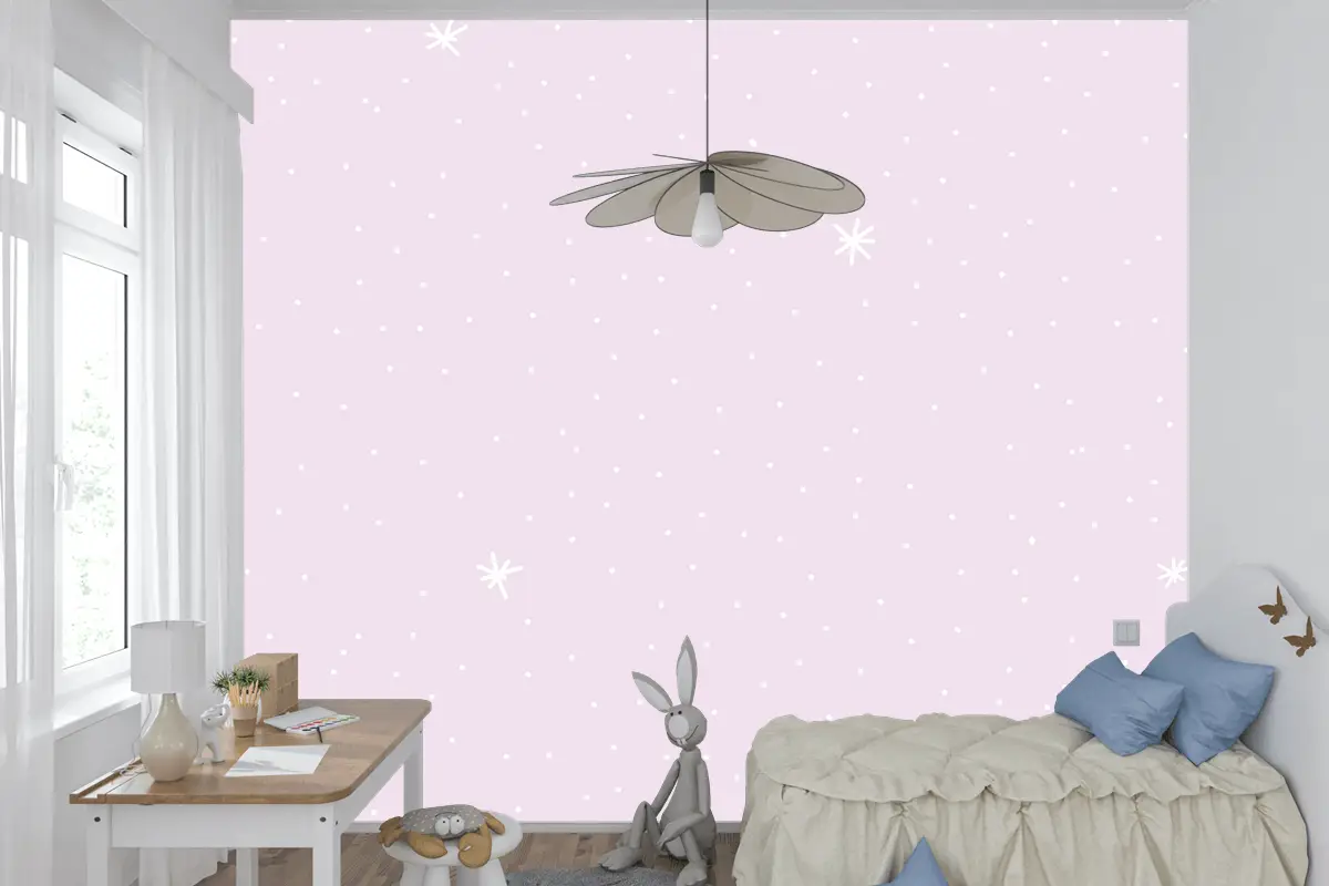 Mor Arka Planlı Minimal Yıldız Desenli Çocuk Odası Duvar Kağıdı