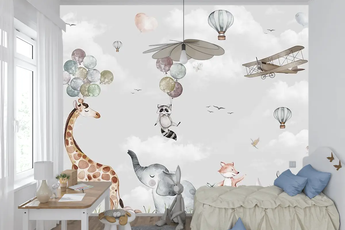 Mutlu Hayvanların Renkli Dünyası Çocuk Odası Duvar Kağıdı