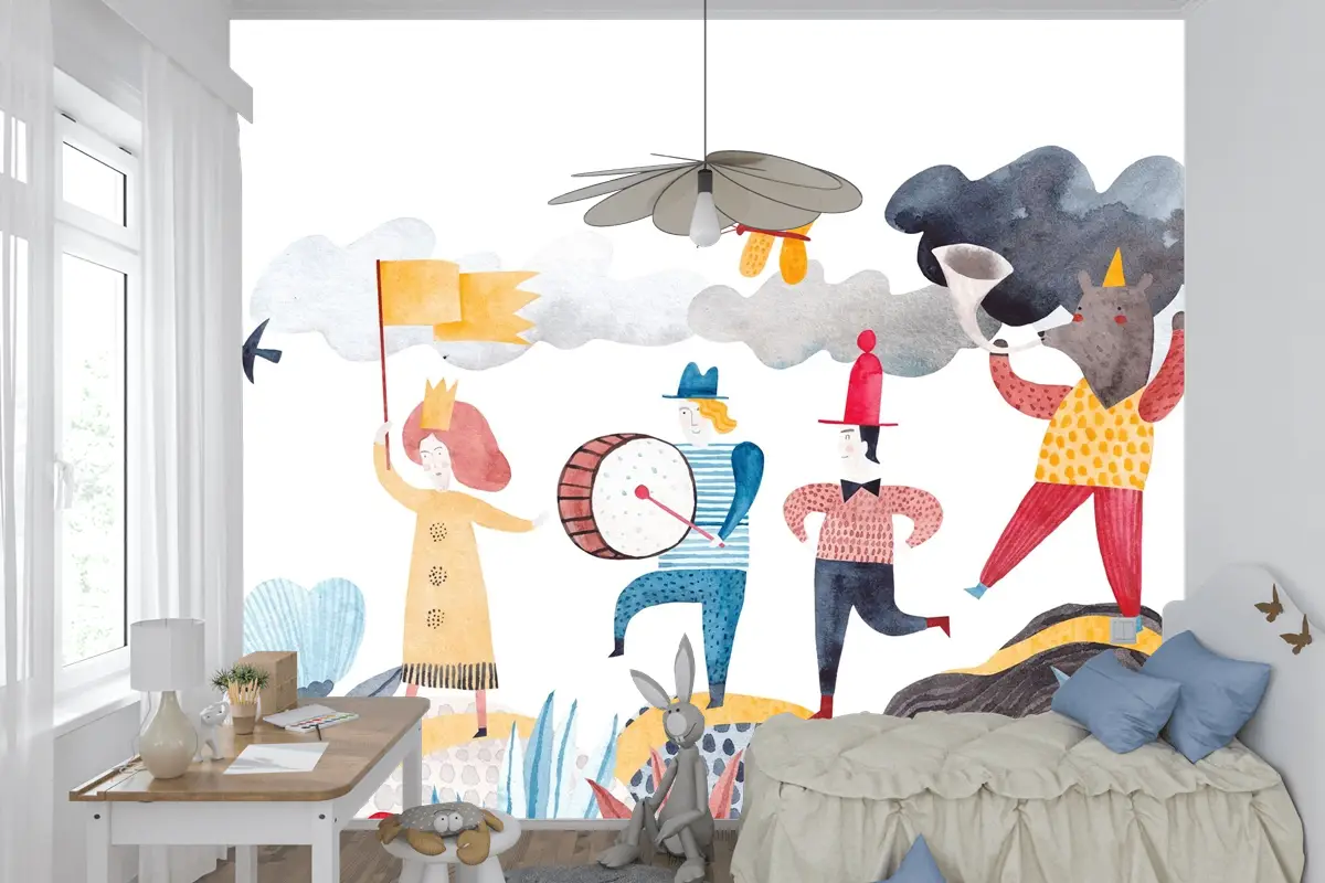 Neşeli Kortej ve Renkli Karakterler Çocuk Odası Duvar Kağıdı