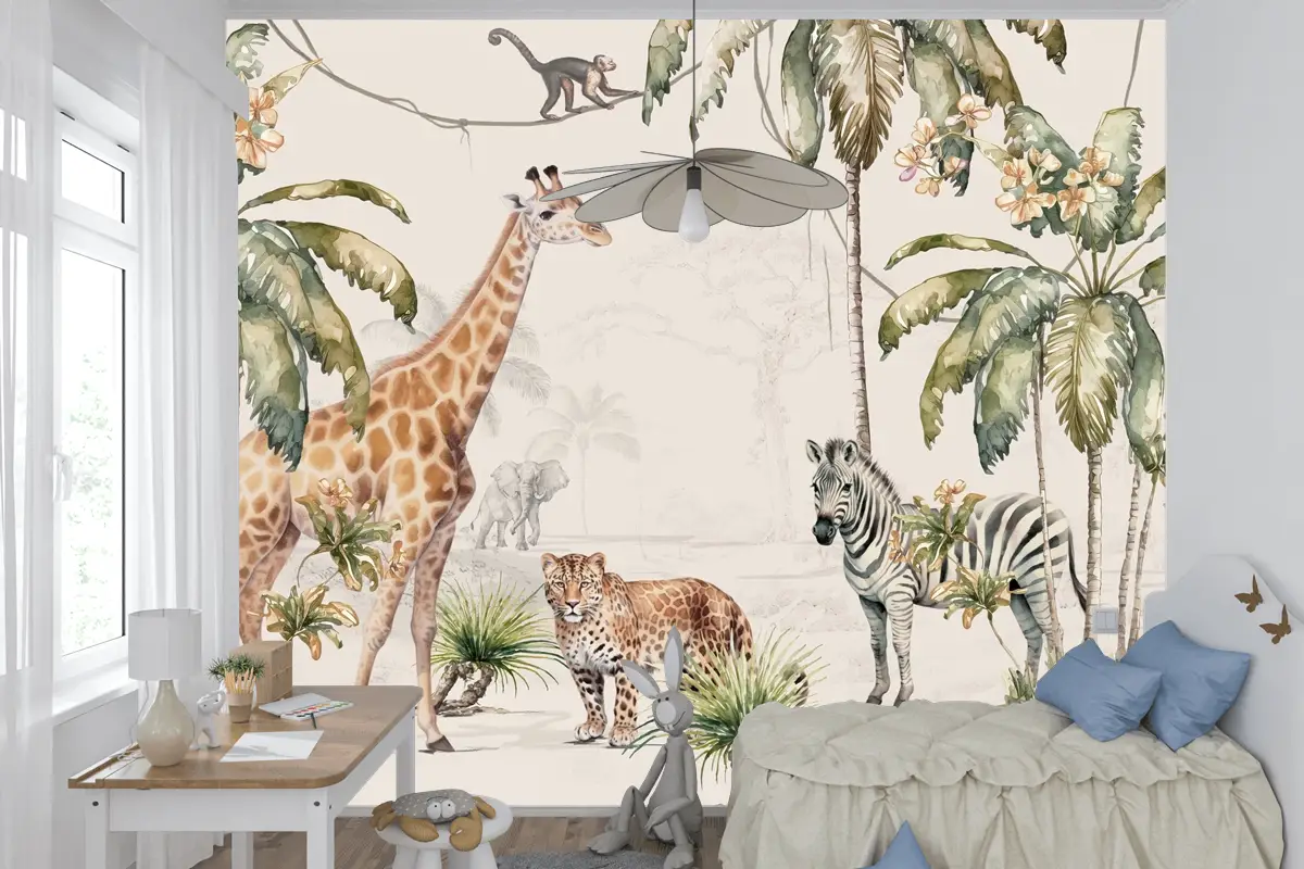 Orman Hayvanları Oyun Parkı Çocuk Odası Duvar Kağıdı