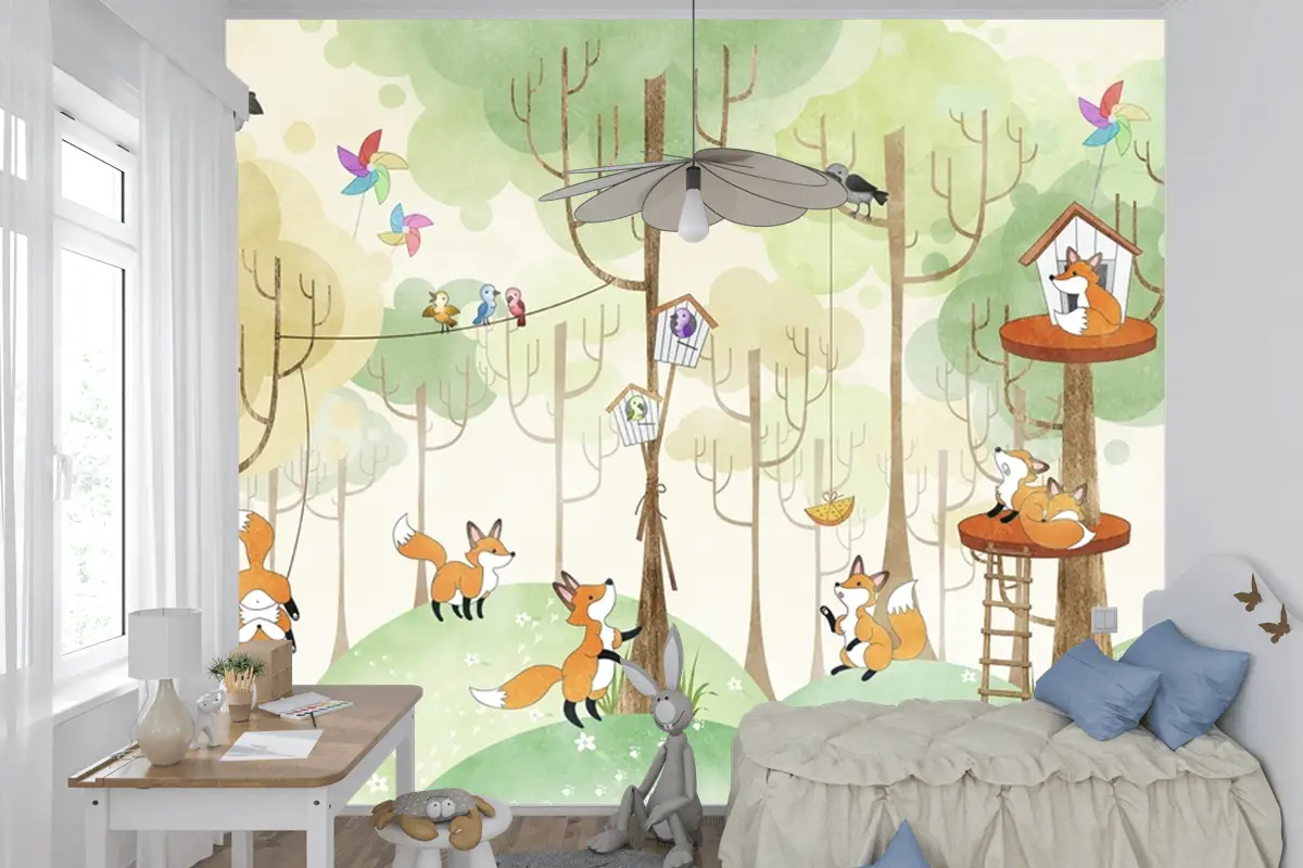 Ormandaki Tilkiler Çocuk Odası Duvar Kağıdı