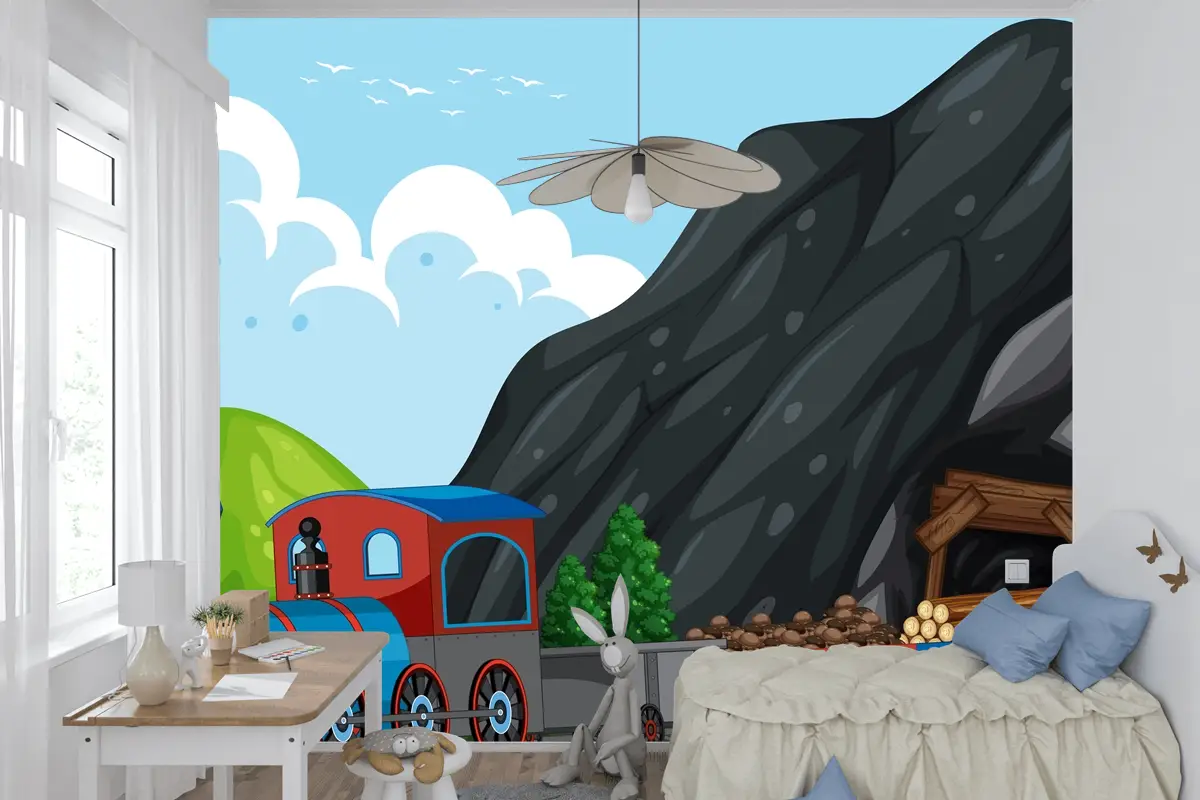 Buharlı Lokomotif Tren Çocuk Odası Duvar Kağıdı  Ile Açık Hava Sahnesi