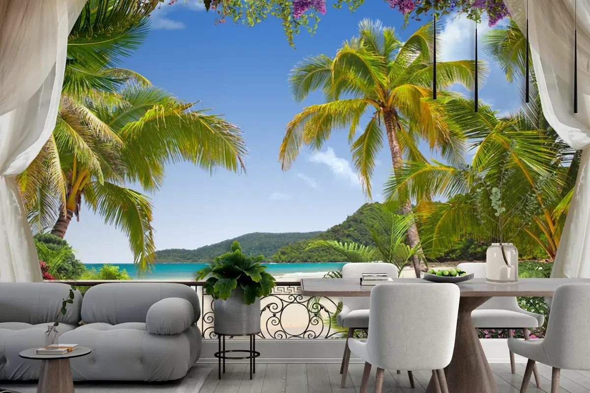 Palmiyeler Altında Rüya Gibi Bir Manzara Duvar Kağıdı