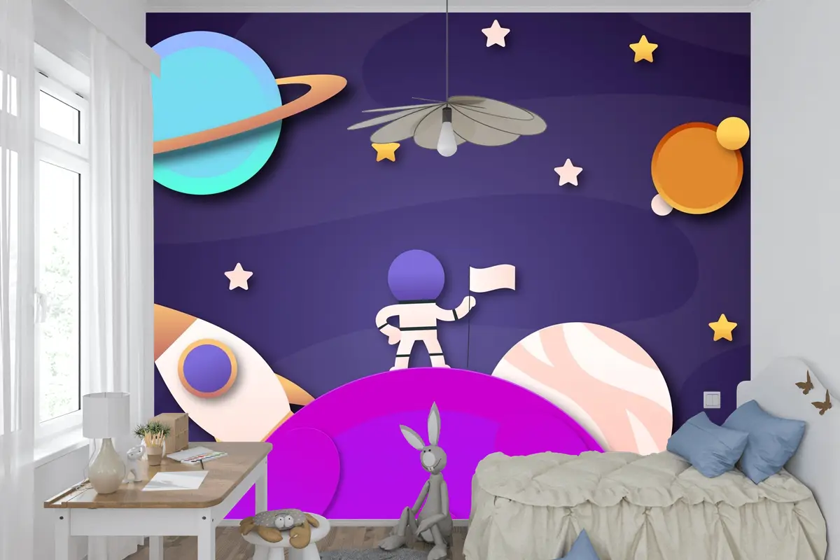 Kağıt Stili Galaxy Boys Çocuk Odası Duvar Kağıdı