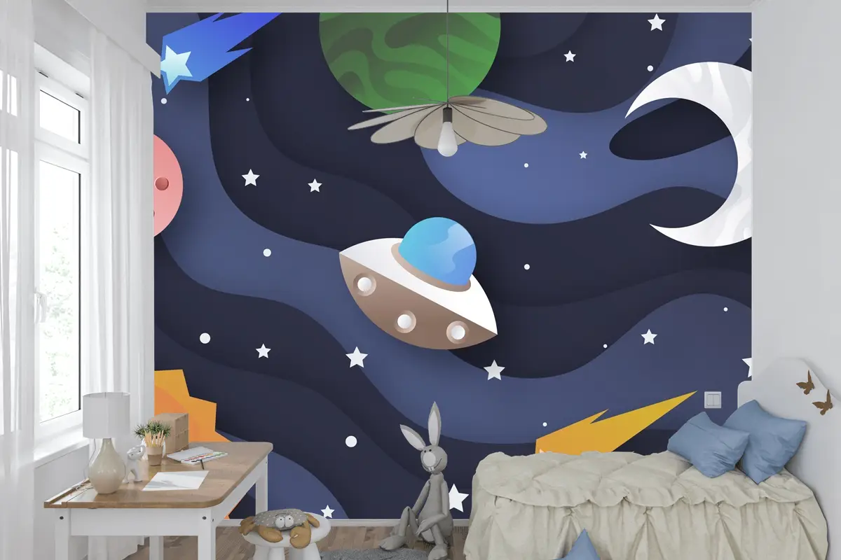 Kağıt Stili Galaxy Boys Çocuk Odası Duvar Kağıdı