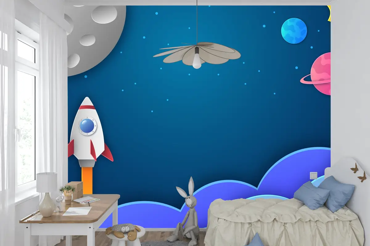 Kağıt Stili Galaxy Çocuk Boy Çocuk Odası Duvar Kağıdı