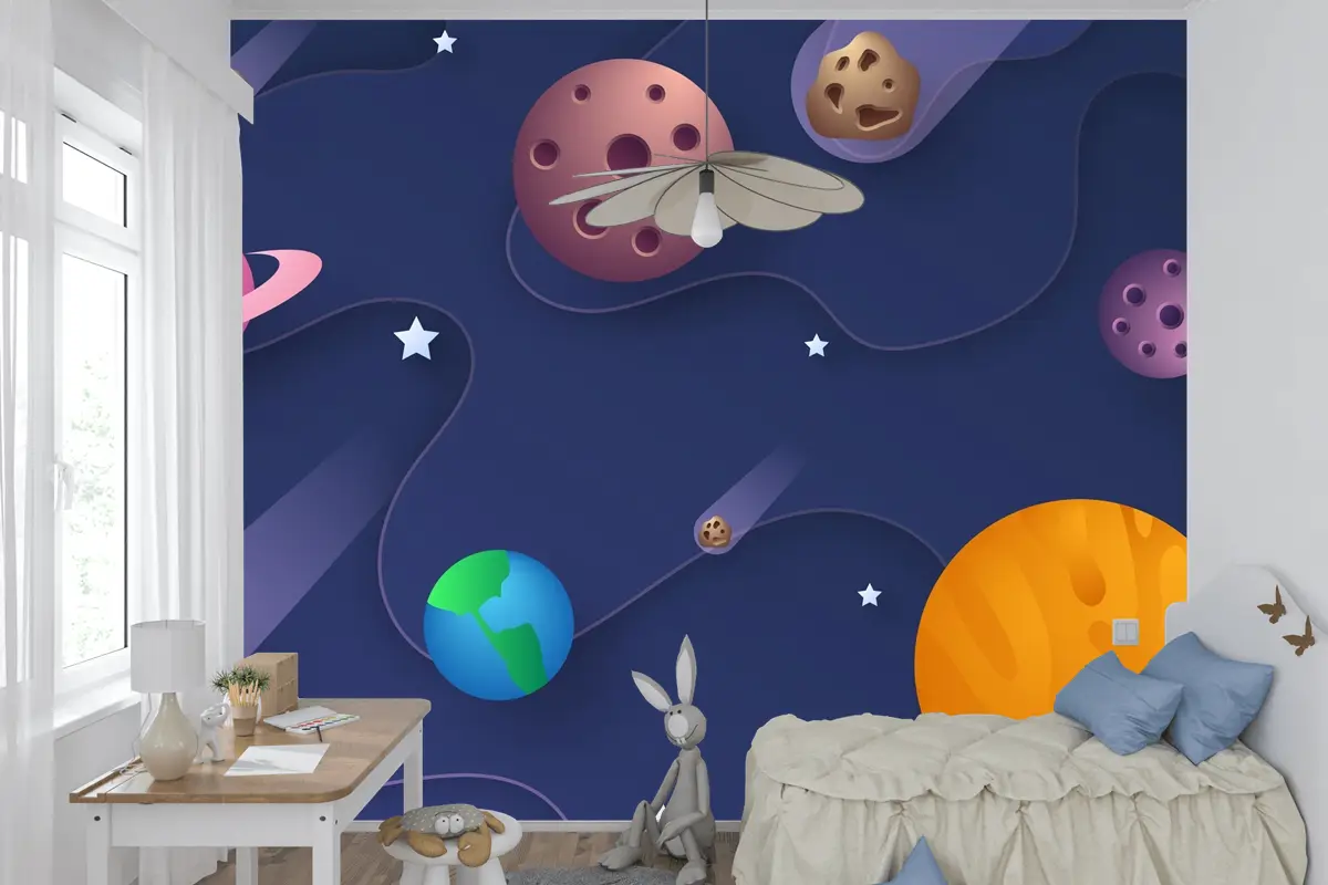 Kağıt Stili Galaxy Uzay Boys Çocuk Odası Duvar Kağıdı