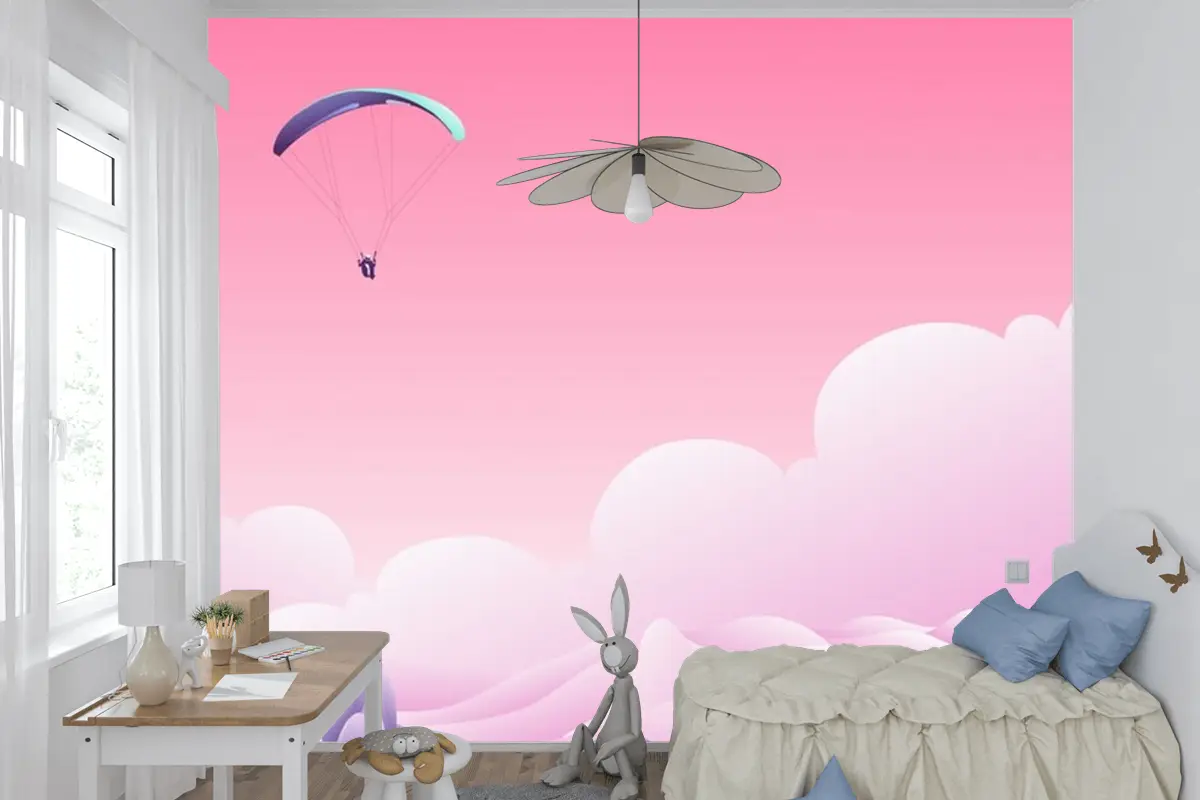 Bulutların Üstünde Paraşüt Çocuk Odası Duvar Kağıdı