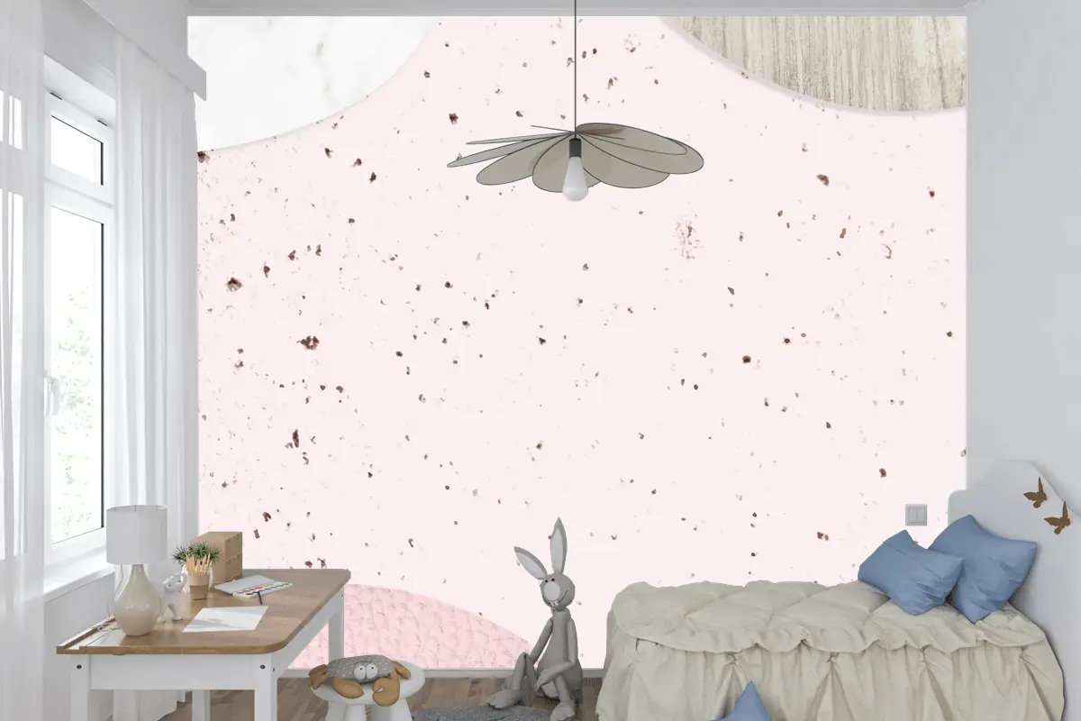 Pembe Ve Mavi Kolaj Dokulu Çocuk Odası Duvar Kağıdı