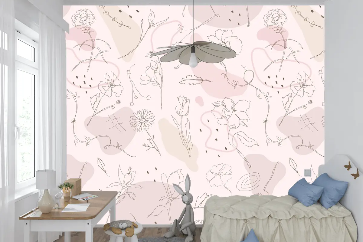 Pembe Çiçek Desenli Çocuk Odası Duvar Kağıdı