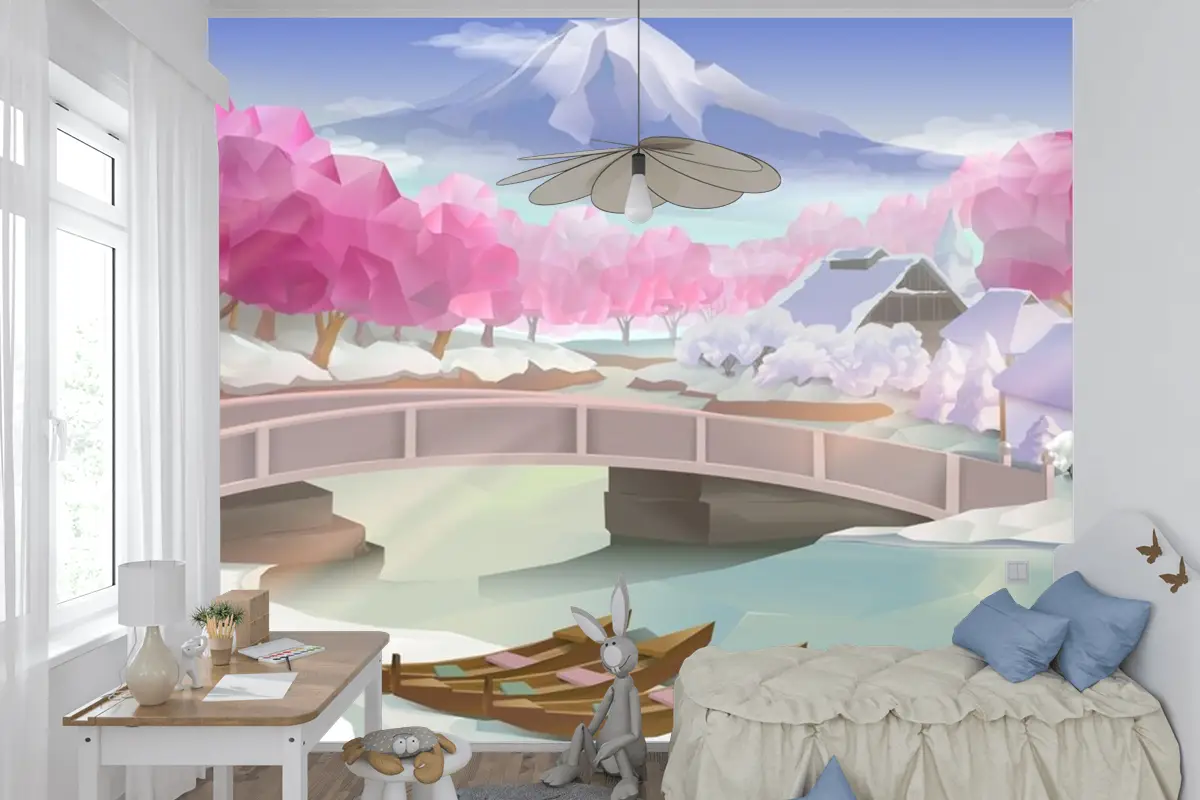Pembe Koru Manzara Çocuk Odası Duvar Kağıdı 