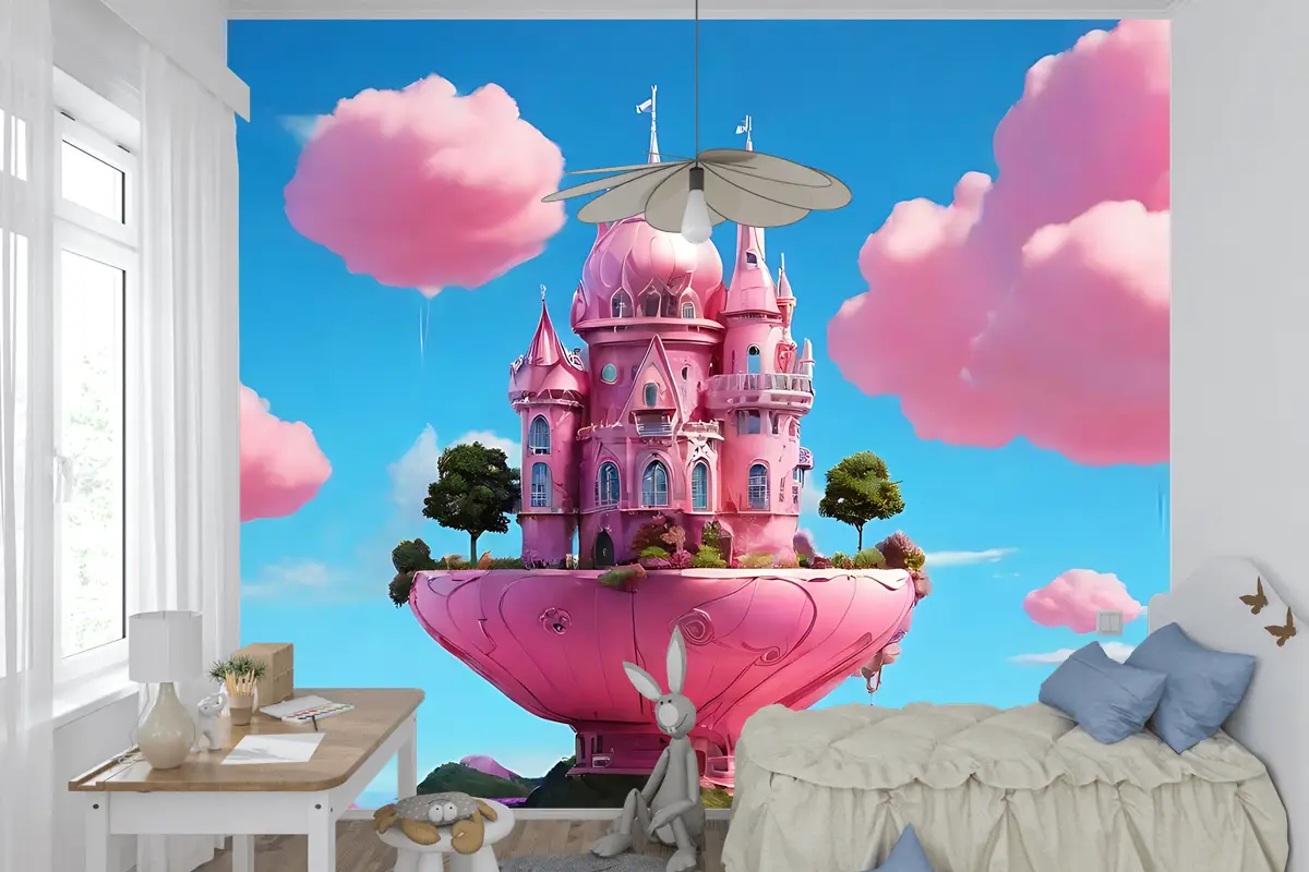 Pembe Sihirli Ev Tasarımı Çocuk Odası Duvar Kağıdı 