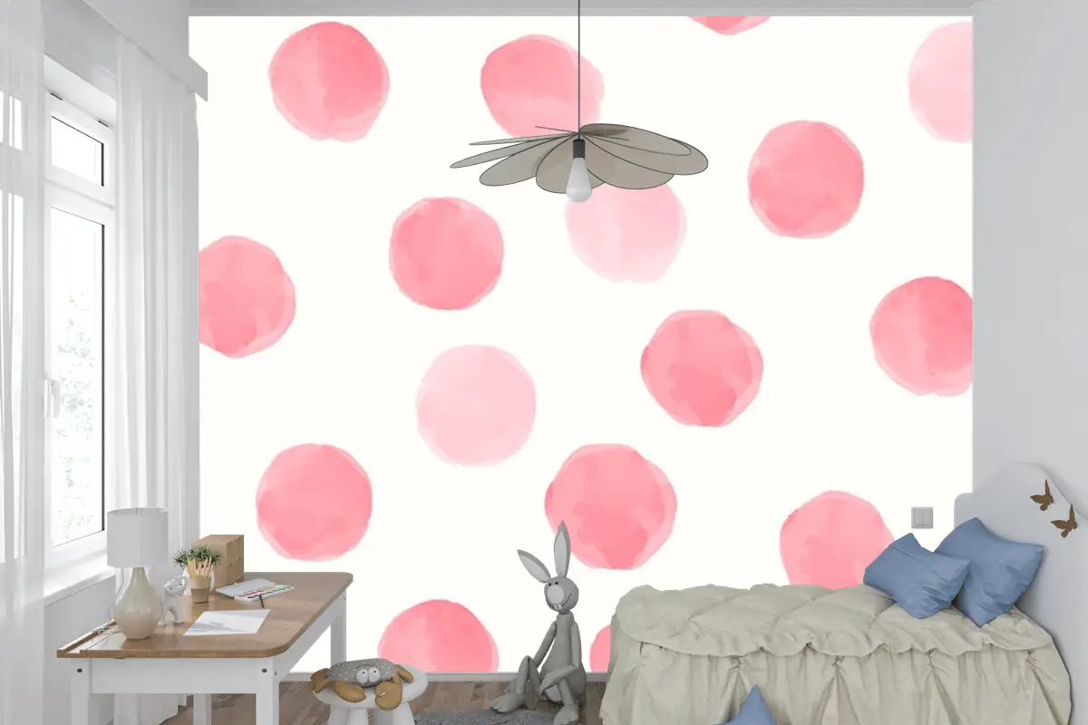 Pembe Yuvarlak Dikişsiz Desen Çocuk Odası Duvar Kağıdı Tasarımı Çocuk Odası Duvar Kağıdı