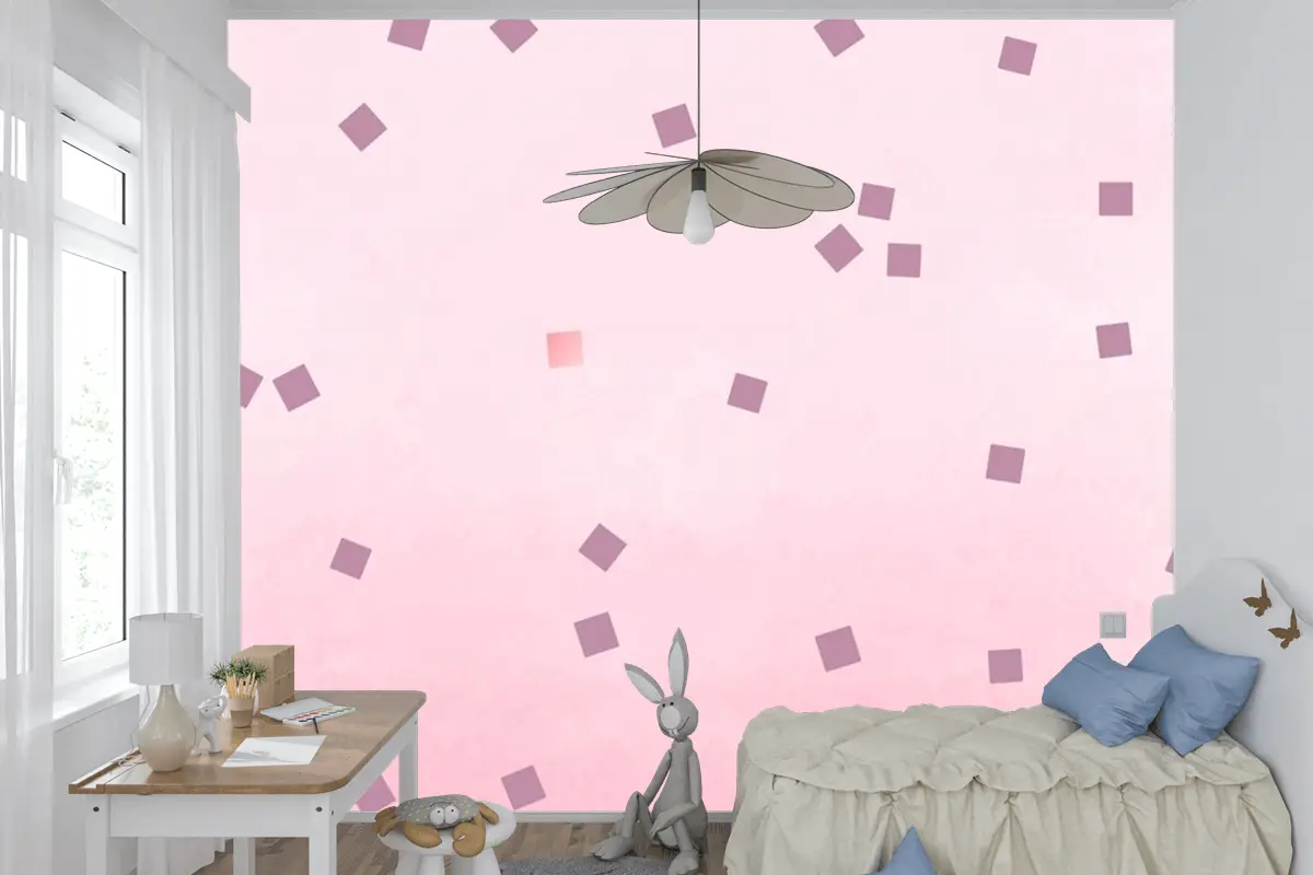 Pembe Kare Puantiyeli Çocuk Odası Duvar Kağıdı