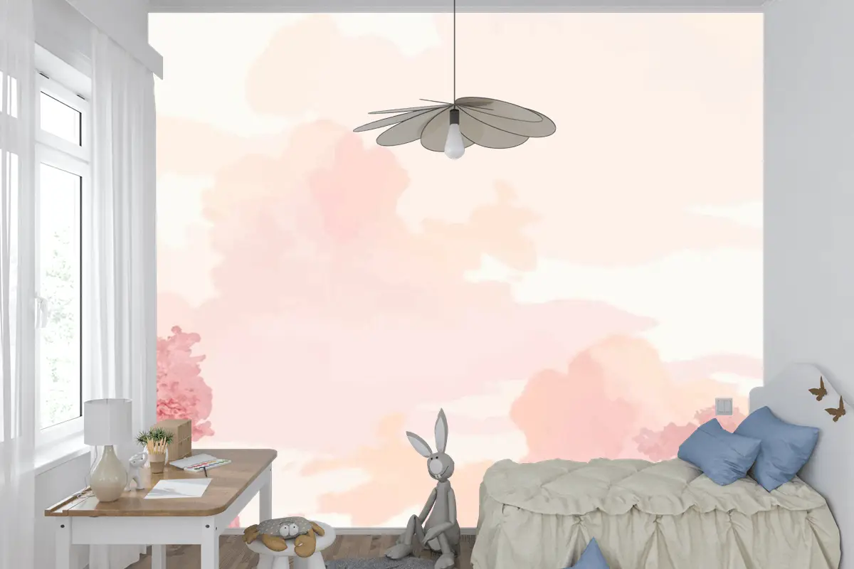 Pembe Ağaçlar Ve Gökyüzü Afiş Çocuk Odası Duvar Kağıdı