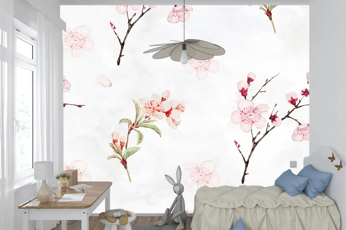 Erik Çiçeği Desenli Çocuk Odası Duvar Kağıdı 