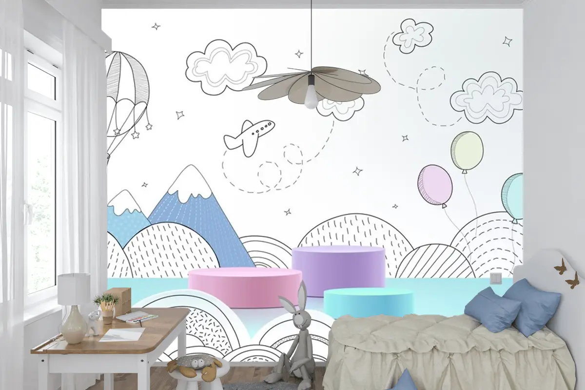 Elle Çizilmiş Hava Durumu Çocuk Odası Duvar Kağıdı  Ile Podyum