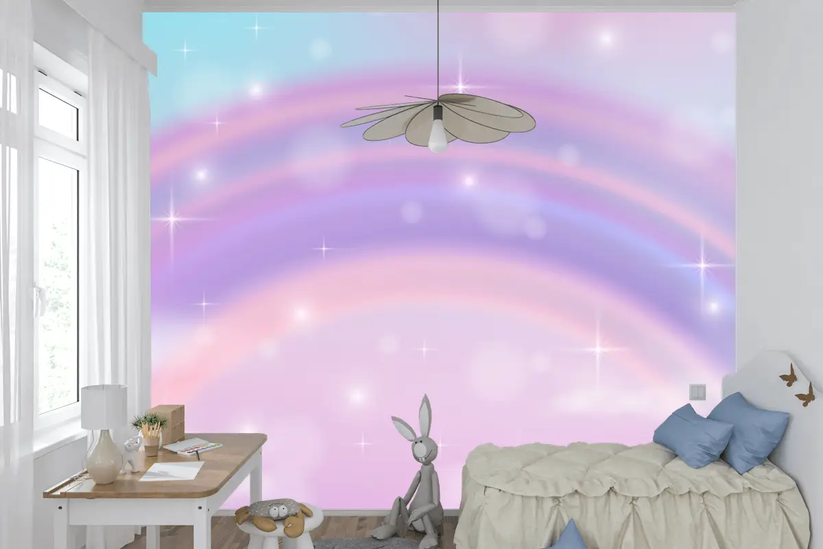 Gerçekçi Gökkuşağı Parıltılı Arka Plan Çocuk Odası Duvar Kağıdı 