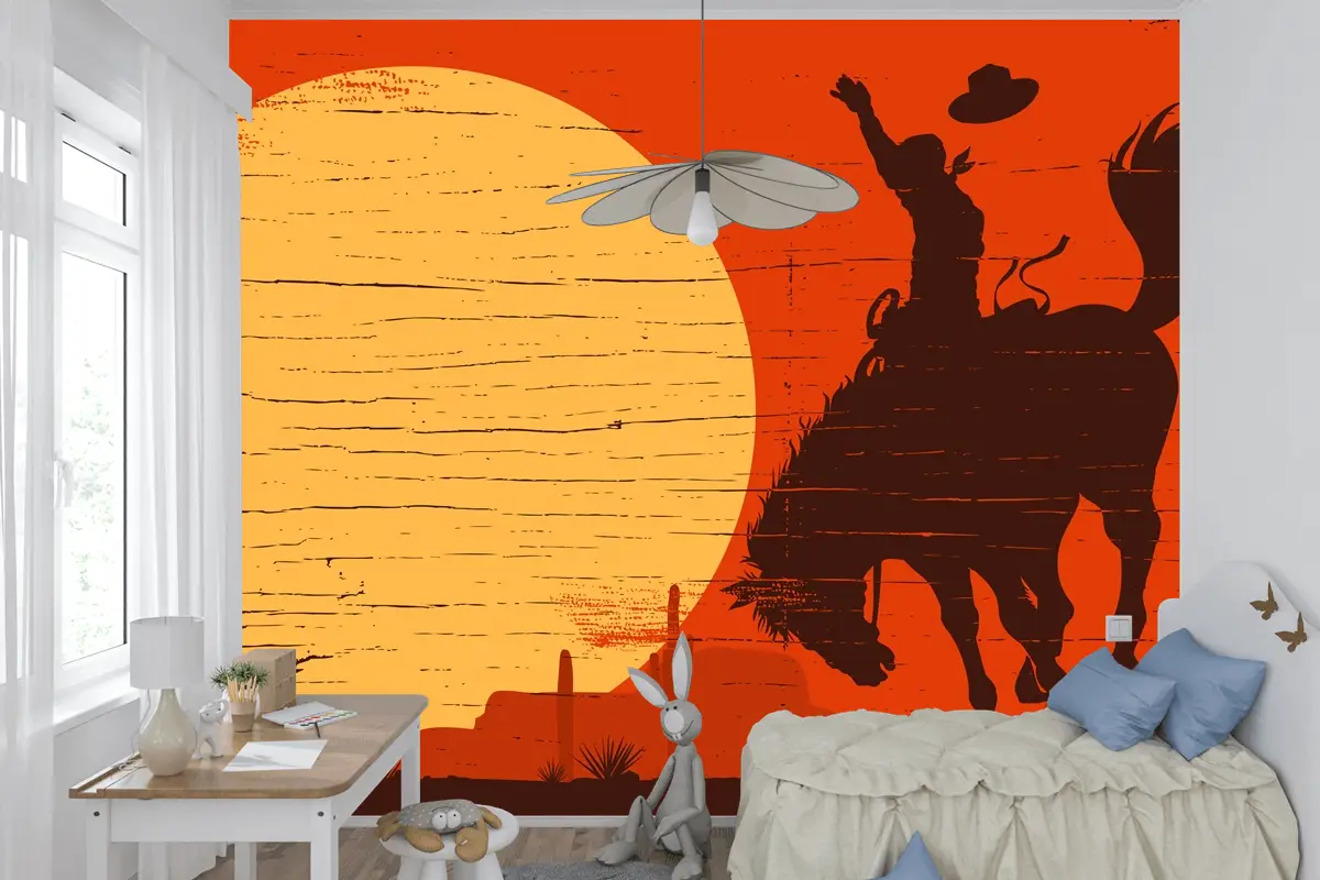 Rodeo Kovboy Vahşi Ata Biniyor Rodeo Kovboy Vahşi Ata Biniyor Çocuk Odası Duvar Kağıdı