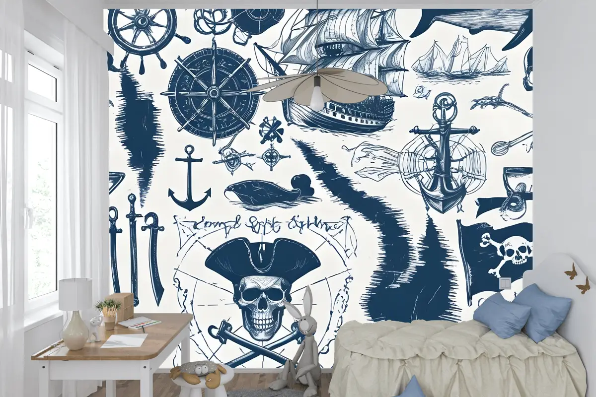 Denizci Haritası Macera Çocuk Odası Duvar Kağıdı