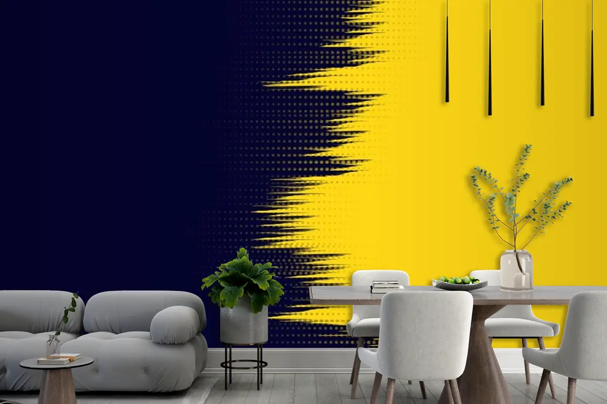 Sarı Lacivert Grunge Modern Duvar Kağıdı